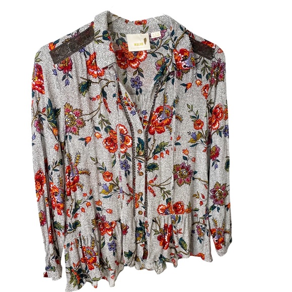 Anthropologie Maeve Janie Flounced Floral Lace Mesh Peasant Blouse Size 2 - Picture 2 of 8